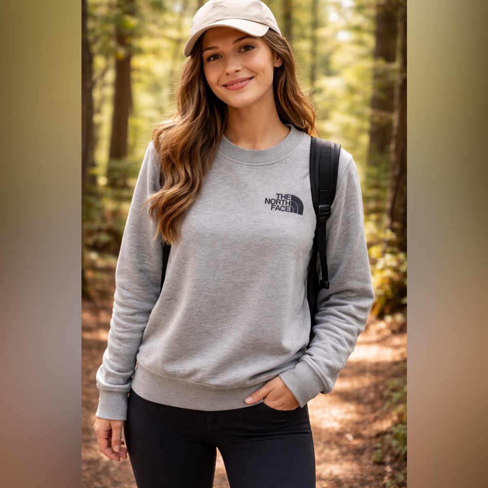The North Face Light Gray Crew Sweatshirt with Black Logo small